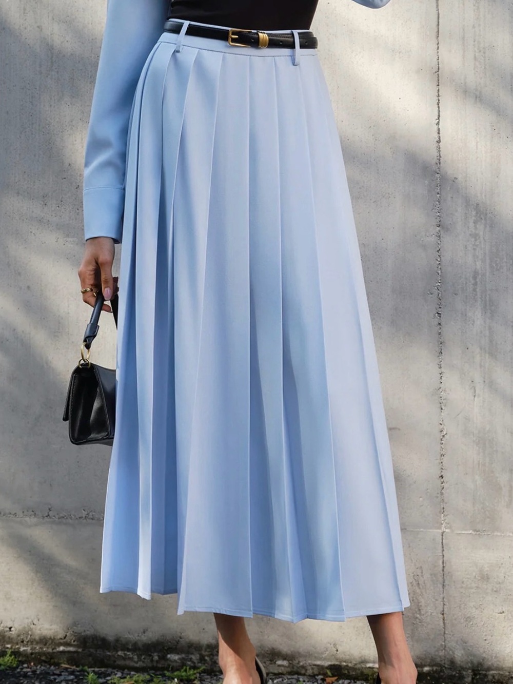 COMMENSE Light Blue Pleated Maxi Skirt